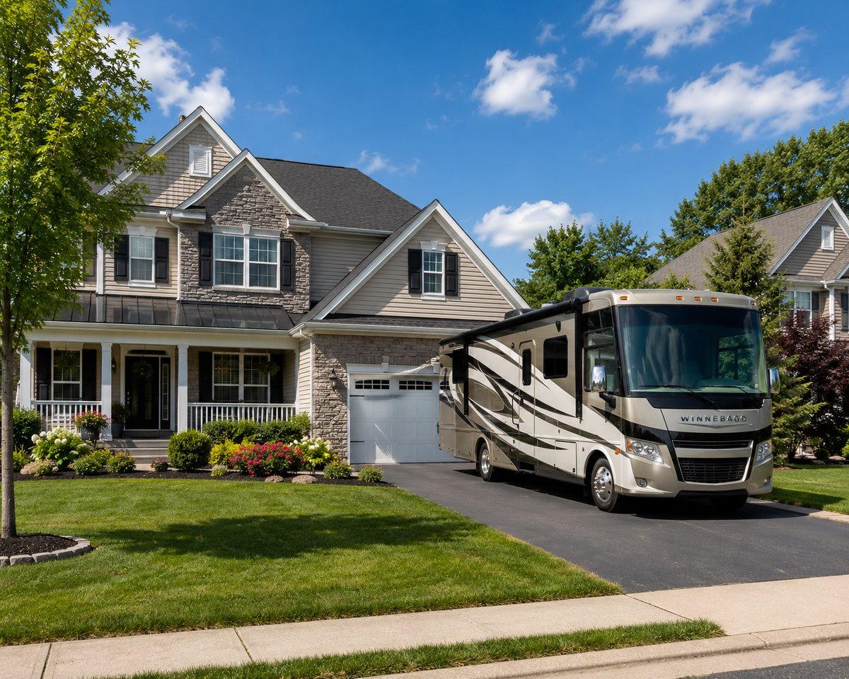 Pennsylvania home with a motorhome parked in the driveway